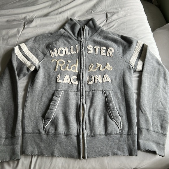 Hollister Riders Laguna Sweatshirt Zip Front Vintage Distressed Medium Gray Y2K - Picture 8 of 15